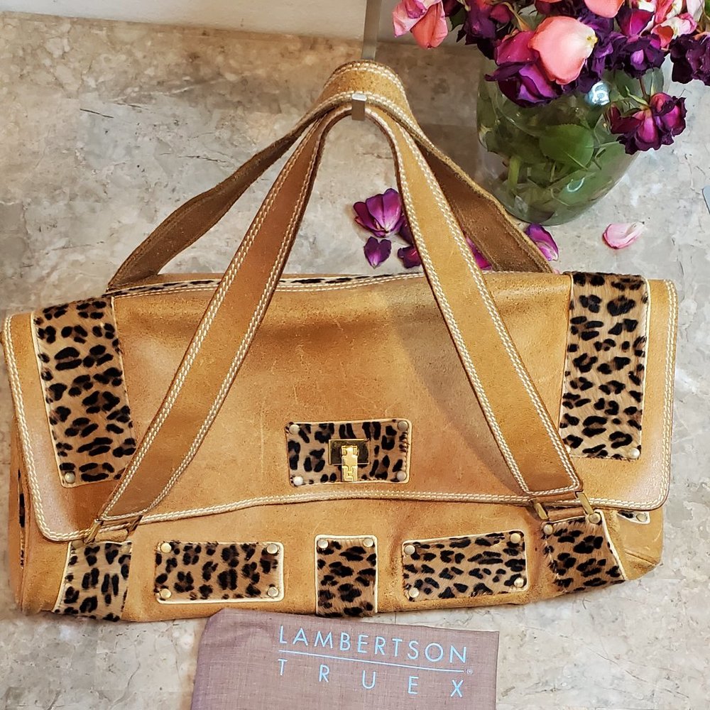 LAMBERTSON TRUEX PONY HAIR LEOPARD HANDBAG